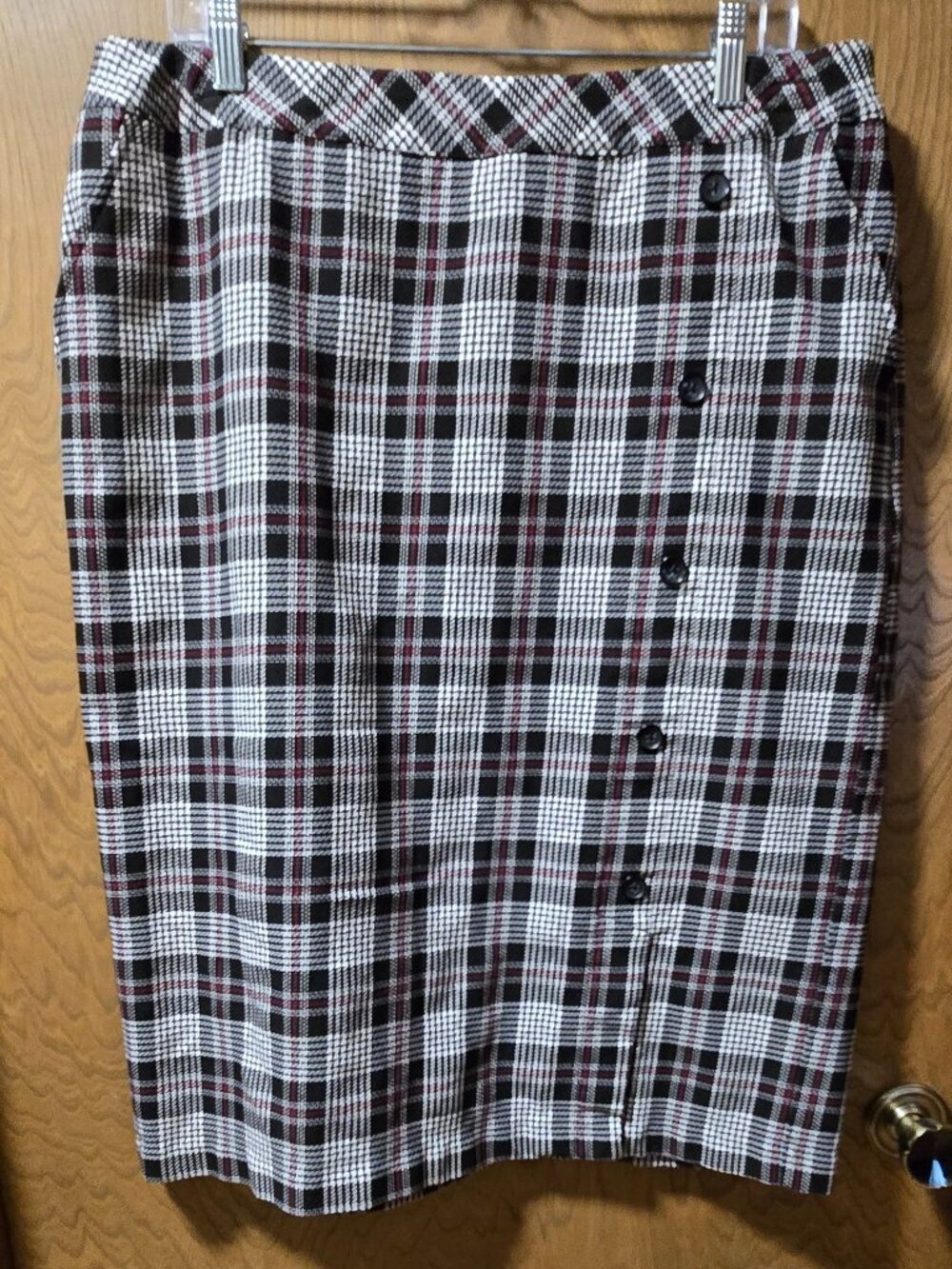 Cato Plaid Faux-Wrap Pencil Skirt with Button Details Plus Size